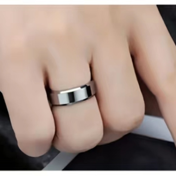 Stainless Steel Ring – 8mm Silver Polished Flat Band Wedding Engagement Promise - Picture 2 of 3